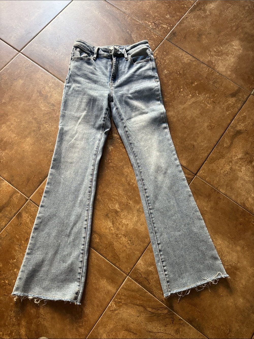 Special a High-Rise Light Blue Flare Jeans — Raw Hem Wide Leg